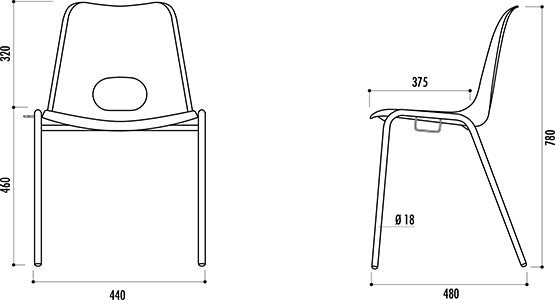 dimensions de la chaise de collectivité empilable - cofradis